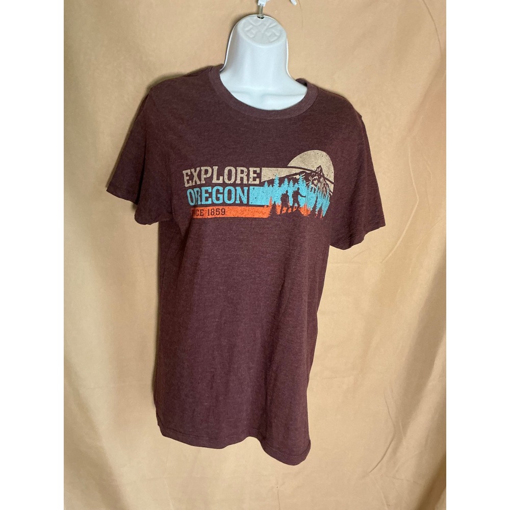 Pacific Explore Oregon Graphic T-Shirt Mens Small Burgundy Excellent Retro PNW